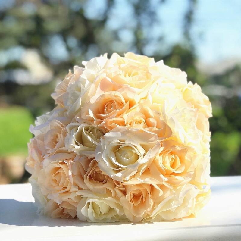 Enova Home Artificial Open Fake Silk Roses Flowers Arrangement in Clear Cylinder Glass Vase with Faux Water for Home Decor