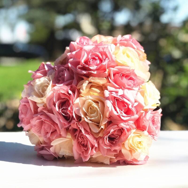Enova Home Artificial Open Fake Silk Roses Flowers Arrangement in Clear Cylinder Glass Vase with Faux Water for Home Decor