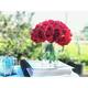 Enova Home Artificial Open Fake Silk Roses Flowers Arrangement in Clear Cylinder Glass Vase with Faux Water for Home Decor