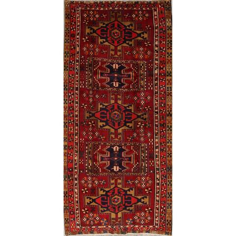 One of a Kind Heriz Geometric Hand-Knotted Wool Persian Oriental Rug - 9'9" x 4'8" Runner