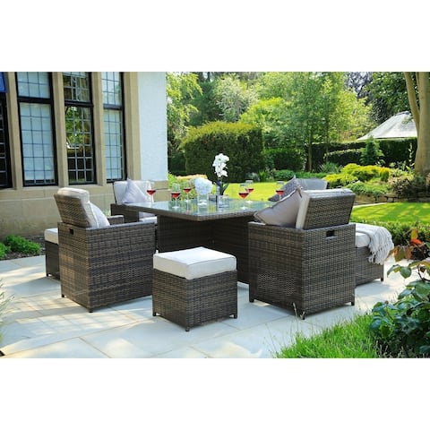 Direct Wicker 9 PCS Patio Wicker Furniture Dining Set with Cushions