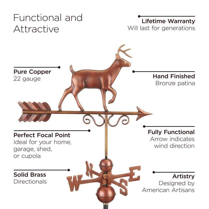 Proud Buck Weathervane - Pure Copper Hand Finished Bronze Patina by Good Directions