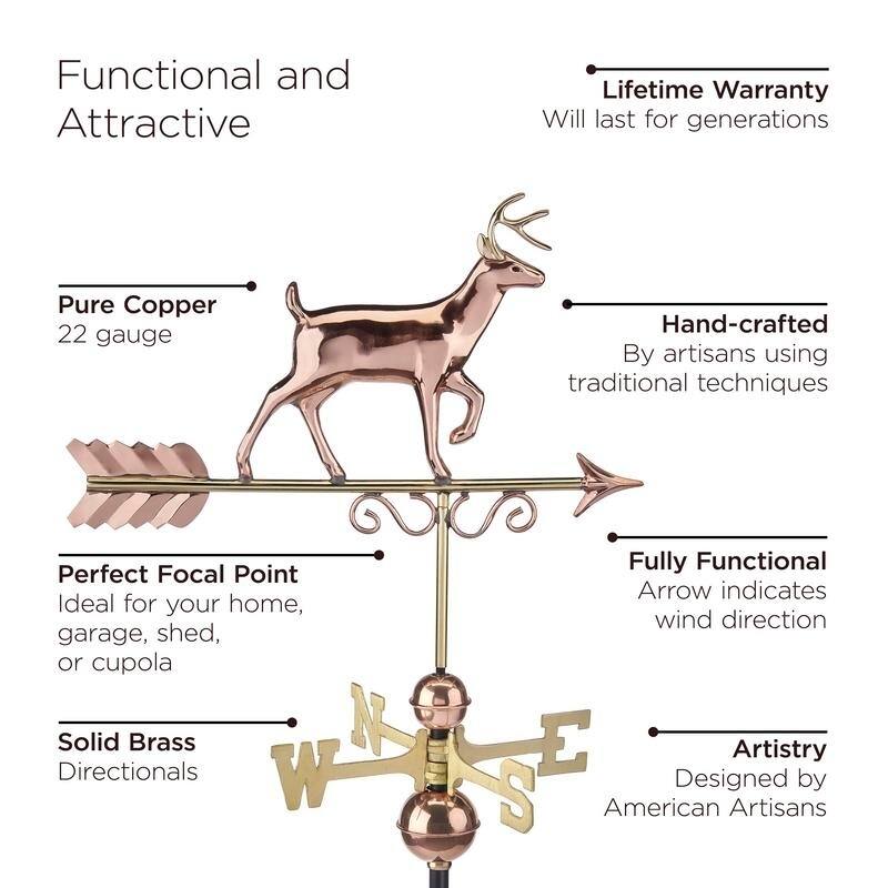 Proud Buck Weathervane - Pure Copper Hand Finished Bronze Patina by Good Directions