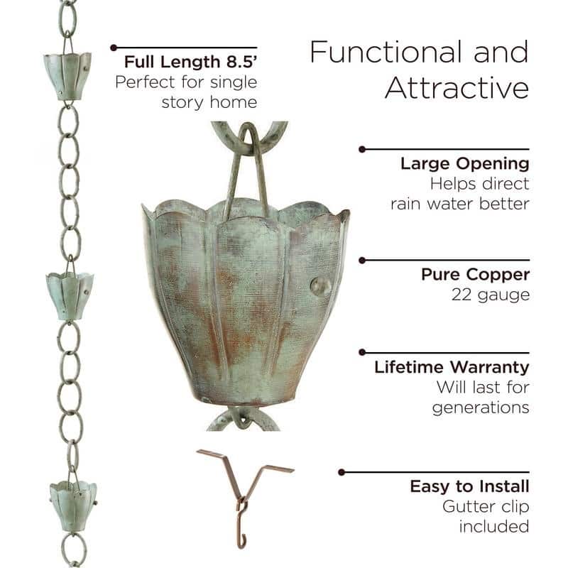 Crocus Copper 6-cup Rain Chain by Good Directions