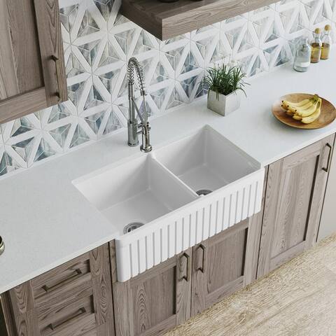 MR Direct 413 Fireclay Double Bowl Farmhouse Kitchen Sink