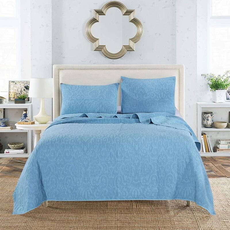 KASENTEX 3-Piece Stone Washed Quilt Set Soft Cotton Reversible Bedspread Coverlet Set