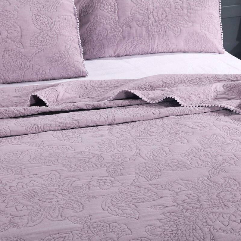 KASENTEX 3-Piece Stone Washed Quilt Set Soft Cotton Reversible Bedspread Coverlet Set