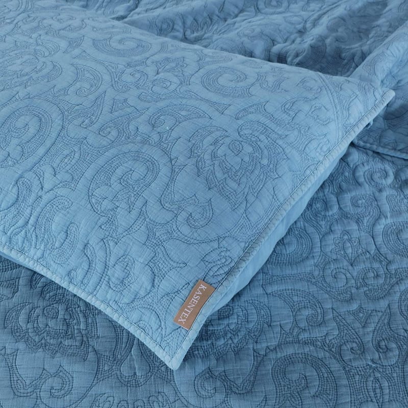 KASENTEX 3-Piece Stone Washed Quilt Set Soft Cotton Reversible Bedspread Coverlet Set
