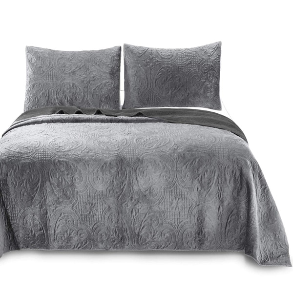 Kasentex Ultra Soft Stone-Washed Quilt Set 100-percent Cotton Floral Velveteen