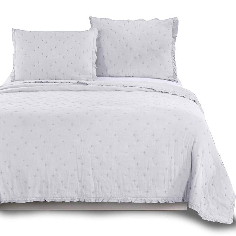 KASENTEX 3-Piece Stone Washed Quilt Set Soft Cotton Reversible Bedspread Coverlet Set - Light Grey - Queen