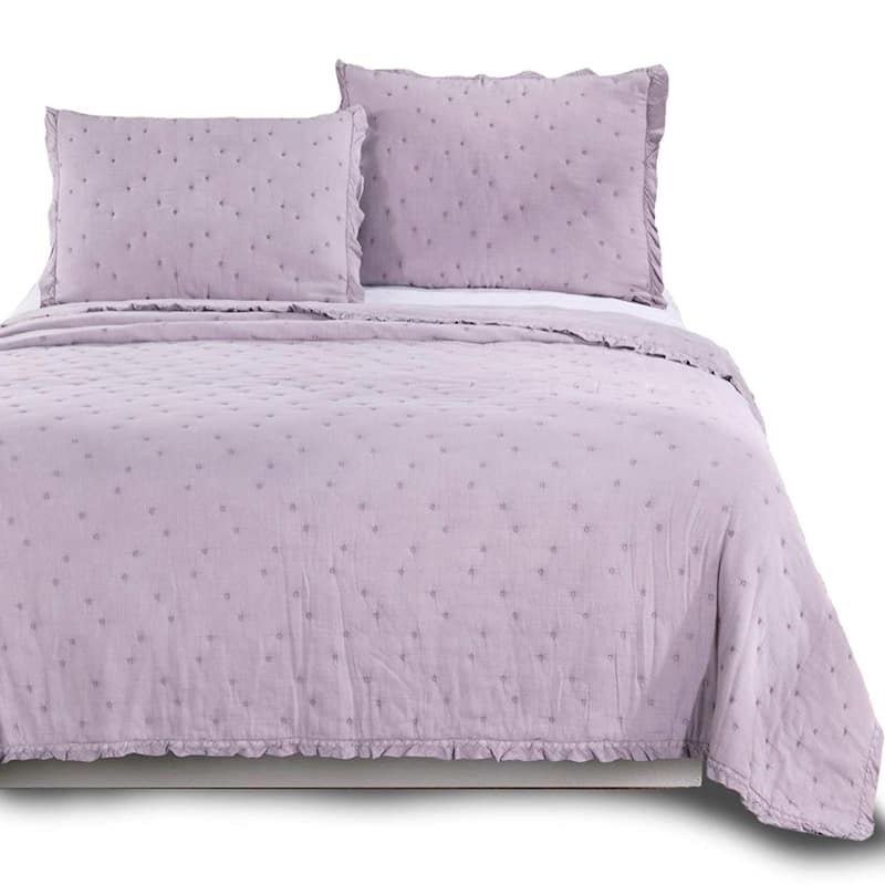 KASENTEX 3-Piece Stone Washed Quilt Set Soft Cotton Reversible Bedspread Coverlet Set - Purple - Queen