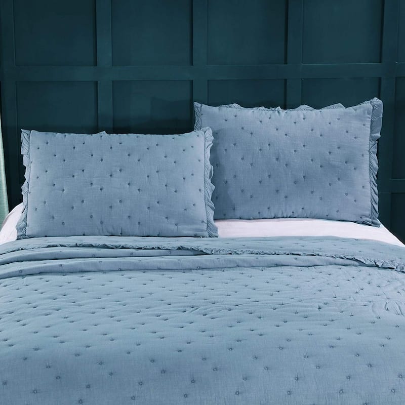 KASENTEX 3-Piece Stone Washed Quilt Set Soft Cotton Reversible Bedspread Coverlet Set