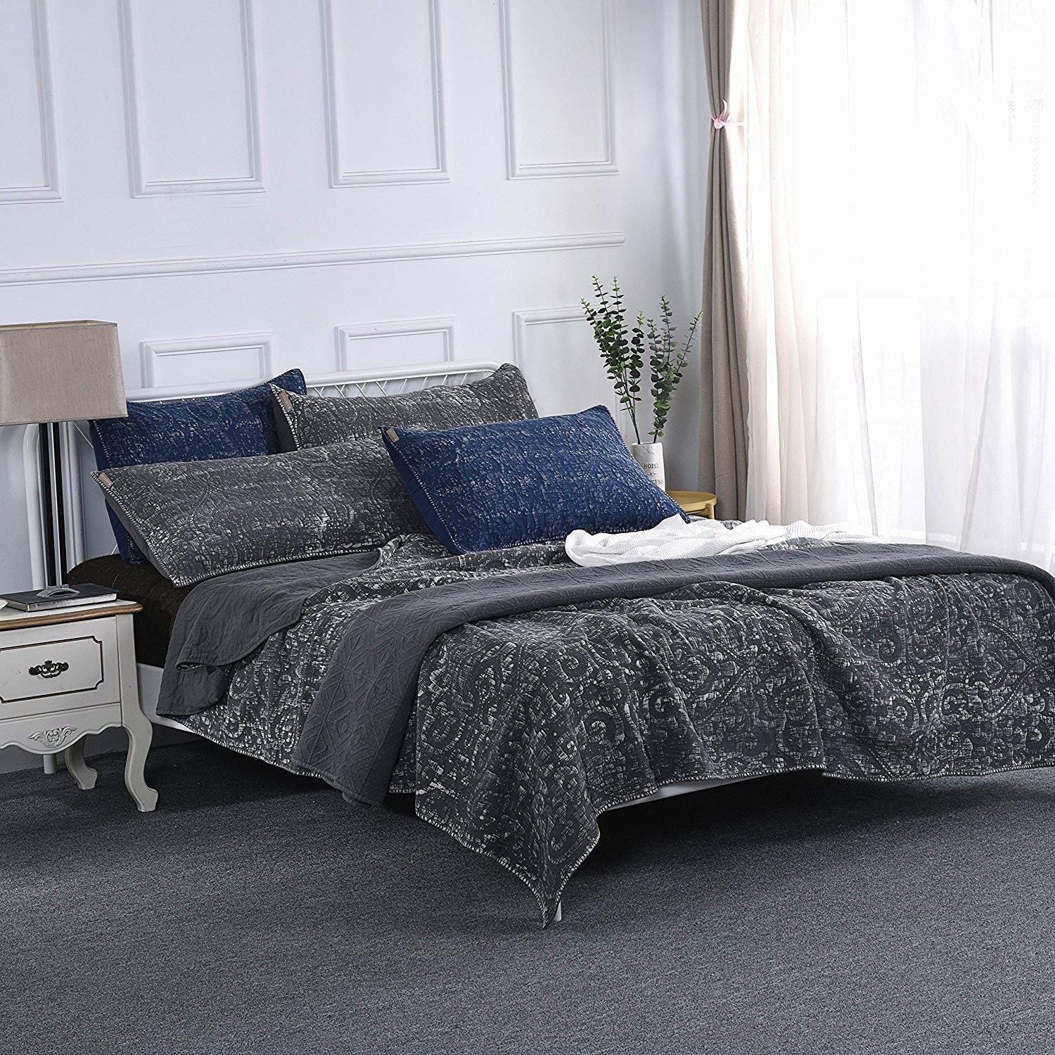 KASENTEX 3-Piece Stone Washed Quilt Set Soft Cotton Reversible Bedspread  Coverlet Set - On Sale - Bed Bath & Beyond - 27648608