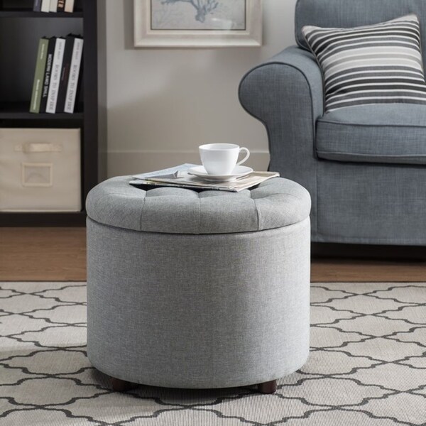 gray ottoman with tray