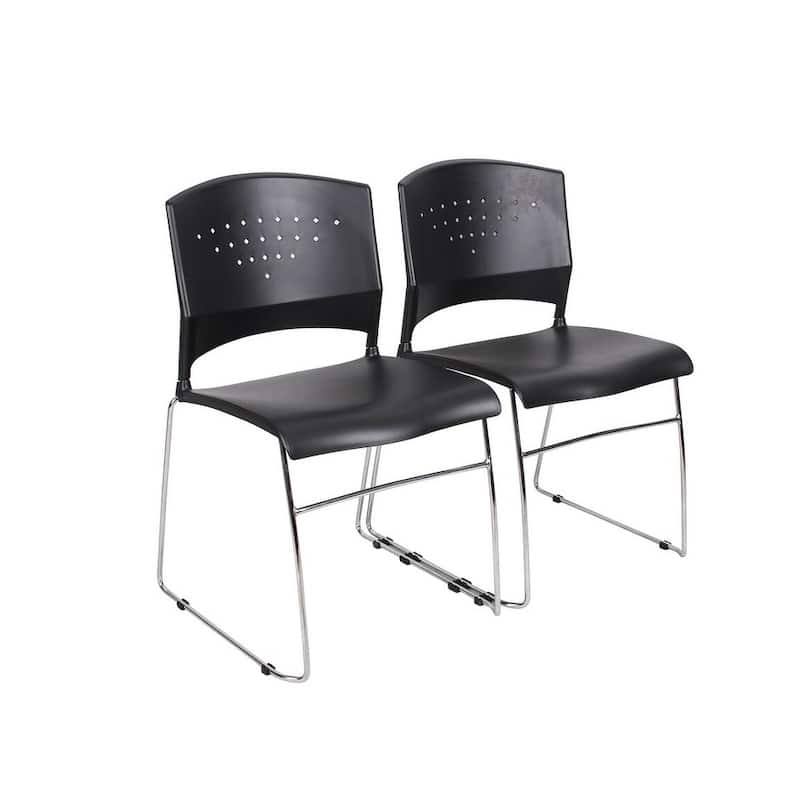 Boss Black Stack Chair With Chrome Frame (2-Pack) - N/A