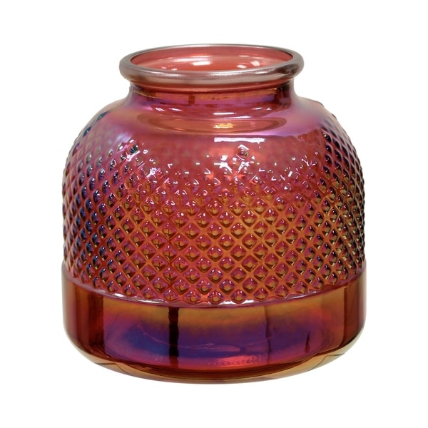 Short Diamond Stud Red Pearl Embossed Textured Recycled Spanish Glass Vase