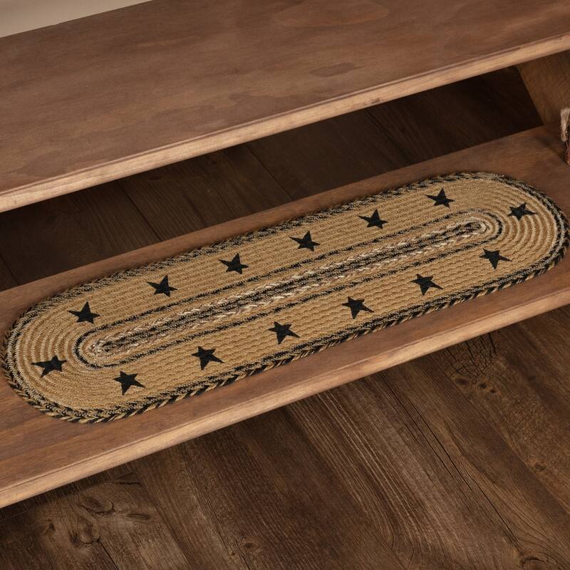 Kettle Grove Jute Stair Tread Stencil Stars Border Oval Ltx - Stair Tread 8.5 x 27 Oval