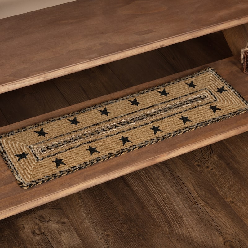 Kettle Grove Jute Stair Tread Stencil Stars Border Rect Ltx - 8.5 x 27 Rectangle - 8.5 x 27 Rectangle  - Caramel/Country Black/Brown