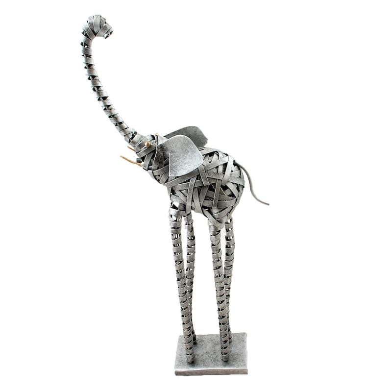 Gentle Giants - Intricate Handwoven Metal Slim Elephant Statue - Nickel Finish