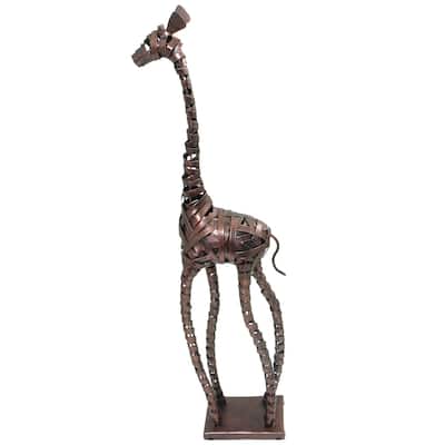 Handmade Copper Gentle Giants Intricate Slim Giraffe Statue (Indonesia)