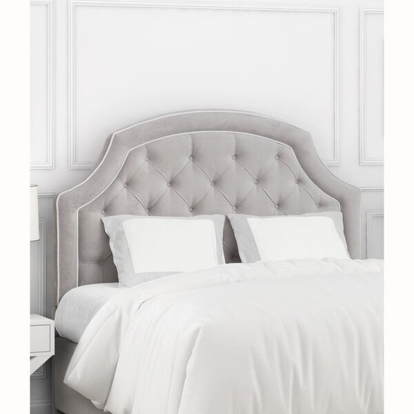 Shop Tufted Grey Velvet Upholstered Queen Headboard with Welt Trim