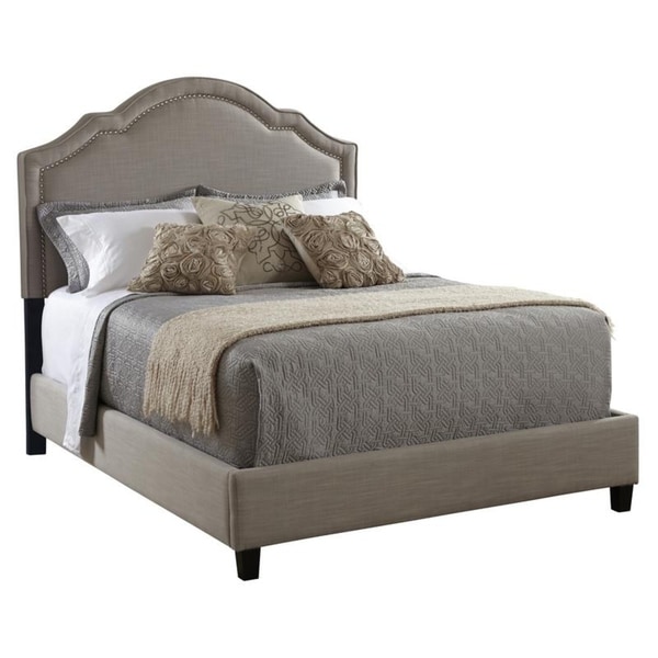 Shop Traditional Grey Linen Upholstered Queen Bed With Nailhead Trim ...