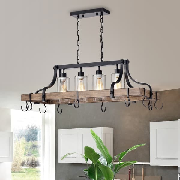 Shop Blakes 4 Light Faux Wood Metal Kitchen Island Chandelier With