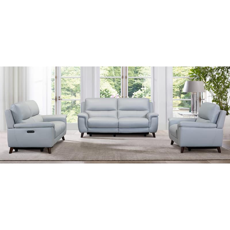 Anna Contemporary Loveseat in Dark Brown Wood Finish and Dove Grey Genuine Leather
