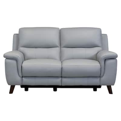 Anna Contemporary Loveseat in Dark Brown Wood Finish and Dove Grey Genuine Leather