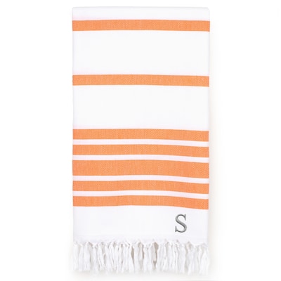 Authentic Pestemal Orange Herringbone Monogrammed Turkish Cotton Bath and Beach Towel