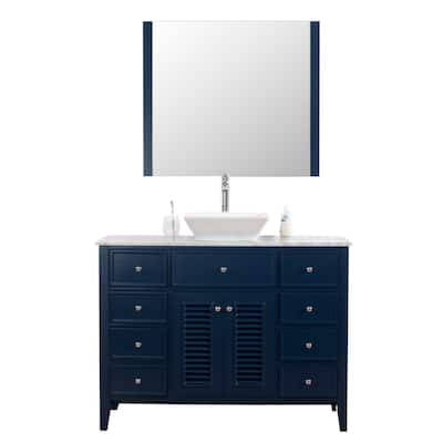 Venice 48" Freestanding Vanity with Marble Top in Navy