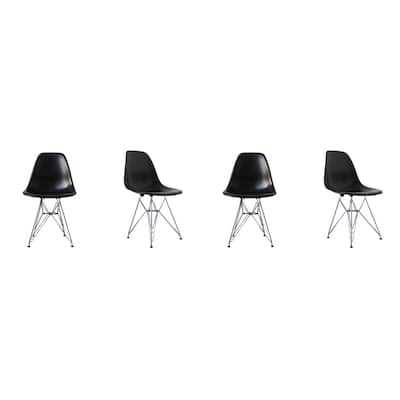 Mid-Century Eiffel Style Dining Chair with Metal Legs - Black (Set of Four)