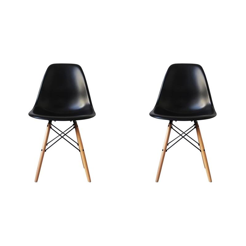 Mid-Century Modern Eiffel Style Dining Chair with Wood Legs - Black (Set of Two) - Black - ABS