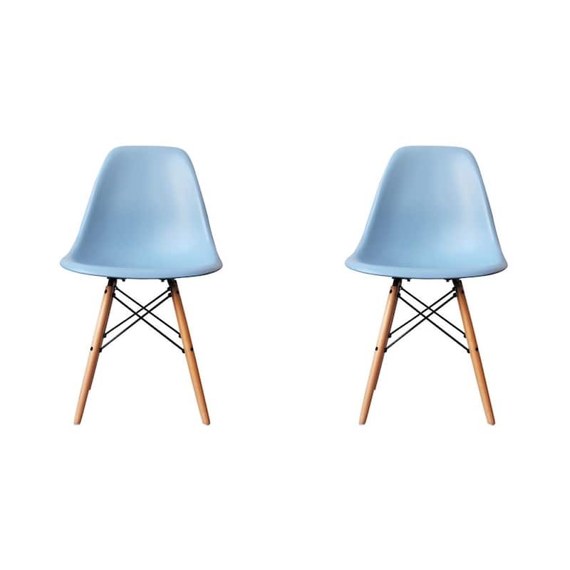 Mid-Century Modern Eiffel Style Dining Chair with Wood Legs - Black (Set of Two) - Blue - ABS