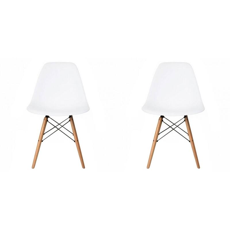 Mid-Century Modern Eiffel Style Dining Chair with Wood Legs - Black (Set of Two) - White - ABS