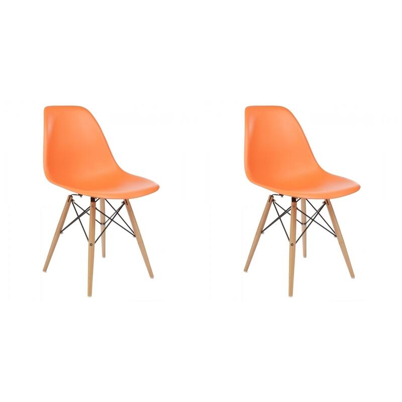 Mid-Century Modern Eiffel Style Dining Chair with Wood Legs - Black (Set of Two) - Orange - ABS