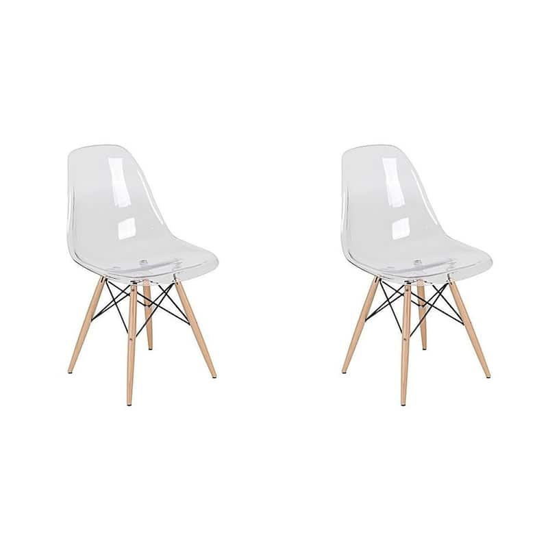 Mid-Century Modern Eiffel Style Dining Chair with Wood Legs - Black (Set of Two) - Clear - Acrylic