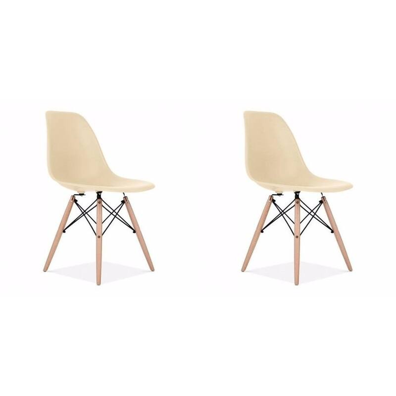 Mid-Century Modern Eiffel Style Dining Chair with Wood Legs - Black (Set of Two) - Ivory - ABS