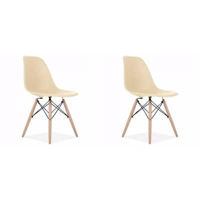 Mid-Century Modern Eiffel Style Dining Chair with Wood Legs - Black (Set of Two)