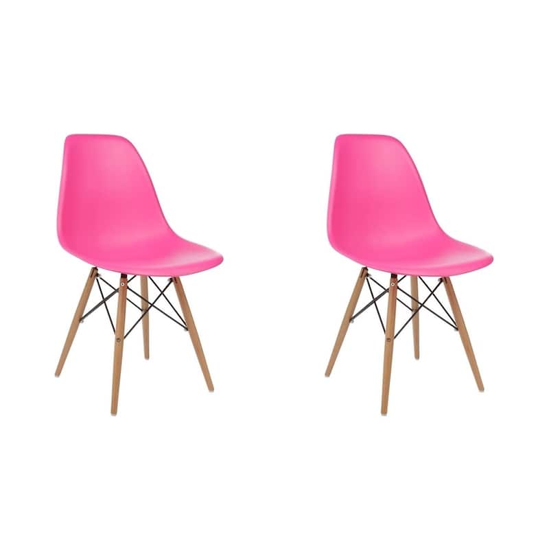 Mid-Century Modern Eiffel Style Dining Chair with Wood Legs - Black (Set of Two) - Pink - ABS