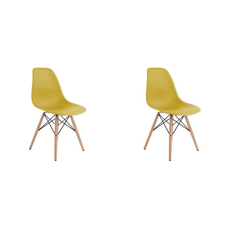 Mid-Century Modern Eiffel Style Dining Chair with Wood Legs - Black (Set of Two) - Yellow - ABS