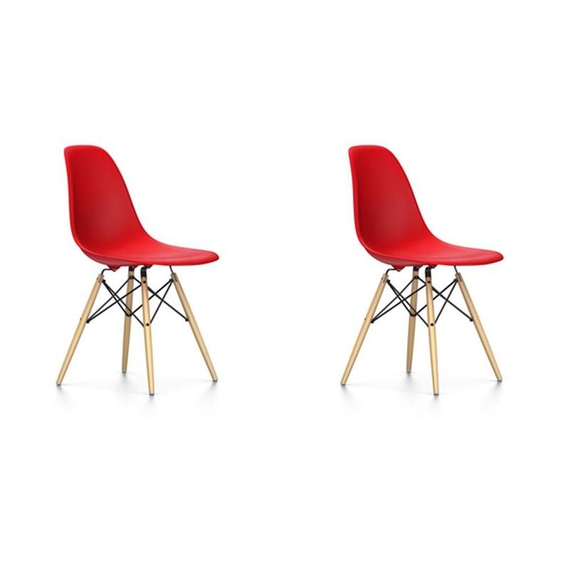 Mid-Century Modern Eiffel Style Dining Chair with Wood Legs - Black (Set of Two) - Red - ABS