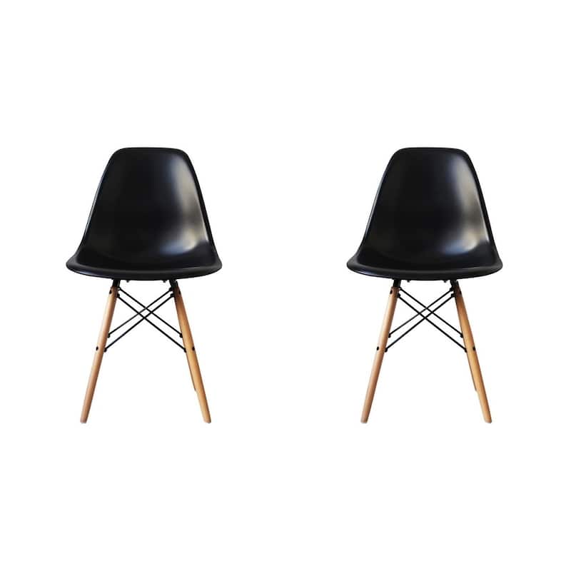 Mid-Century Modern Eiffel Style Dining Chair with Wood Legs - Black (Set of Two)