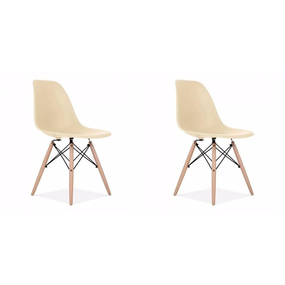 Set of 2 Black Modern Eiffel Style Plastic Dining Chair With Wooden Legs 
