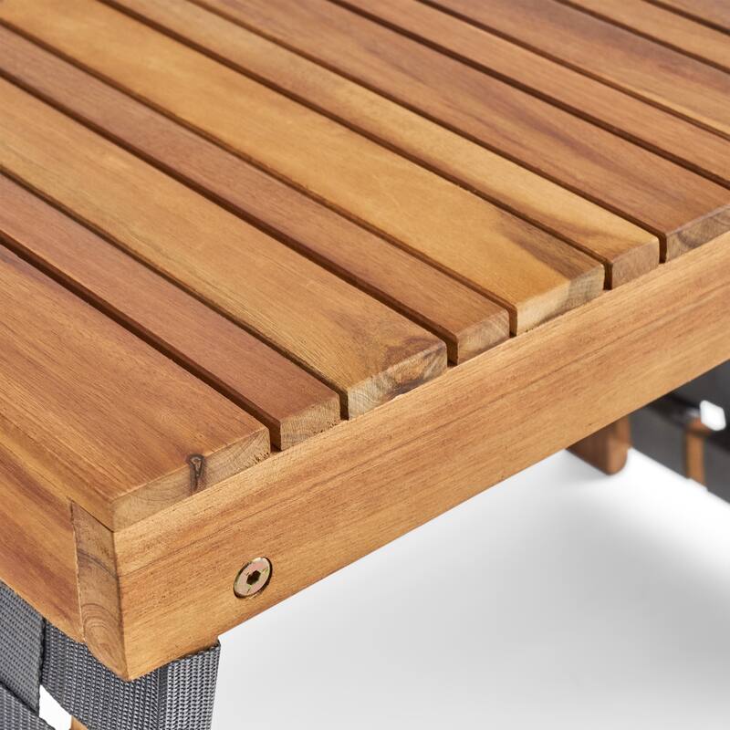 Huntsville Outdoor Foldable 2 Seater Acacia Wood Chat Set with Strapping Belt Accents by Christopher Knight Home