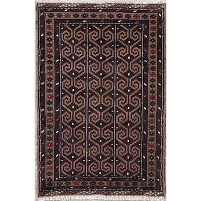 Balouch Geometric Hand-Knotted Wool Persian Oriental Area Rug - 3'8" x 2'6"