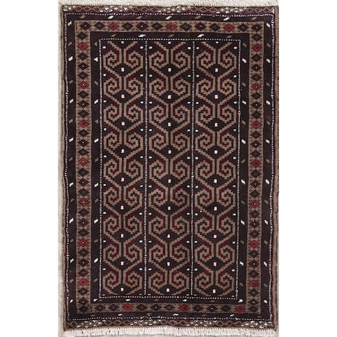 Balouch Geometric Hand-Knotted Wool Persian Oriental Area Rug - 3'8" x 2'6"