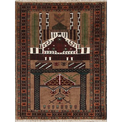 Balouch Geometric Hand-Knotted Wool Persian Oriental Area Rug - 3'8" x 2'8"