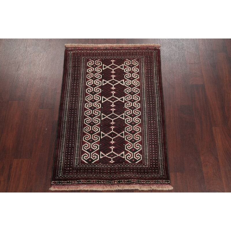 Balouch Geometric Hand-Knotted Wool Persian Oriental Area Rug - 4'2" x 2'9"