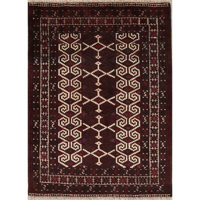 Balouch Geometric Hand-Knotted Wool Persian Oriental Area Rug - 3'8" x 2'9"